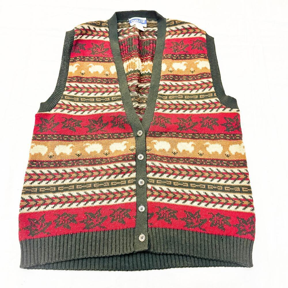 Pendleton Knockabouts Wool Sleeveless Cardigan Vest Fair Isles Sweater Size L